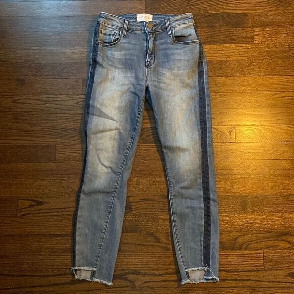 Parker Smith 28 Skinny Distressed Cropped Ankle Side Stripe Denim - Picture 1 of 7